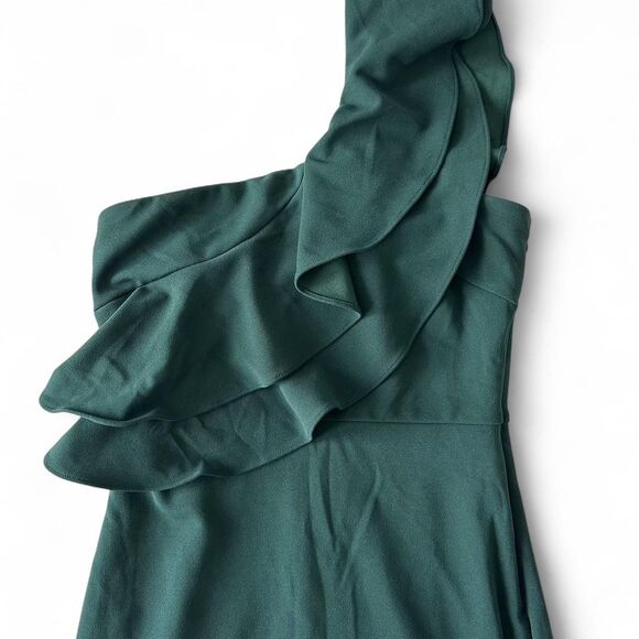 Lulus Grand Beauty Emerald Ruffled One-Shoulder Mermaid Maxi Dress Small - Picture 2 of 8